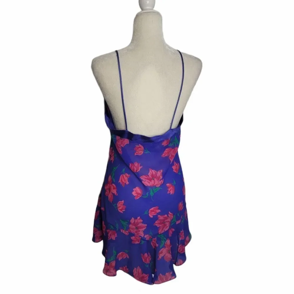 VINTAGE‎ 80s slip dress blue floral chemise strappy M - Picture 3 of 10